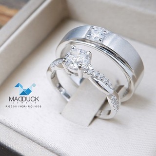 Madduckjewels แหวนเงินแท้ เพชร CZ ชุบโรเดียม RG2001WGR-RG1606