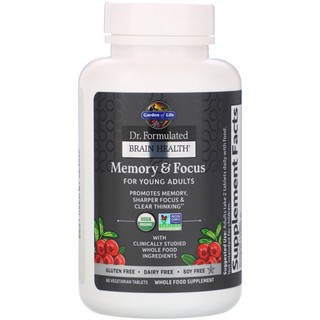 พรีออเดอร์⚡️⚡️Garden of Life, Dr. Formulated Brain Health, Memory &amp; Focus for Young Adults, 60 Vegetarian Tablets🇺🇸