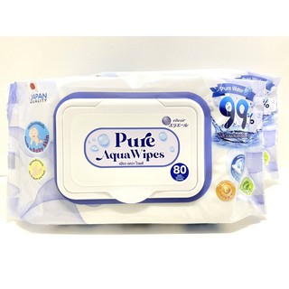 ( 1 แถม 1 ) โฉมใหม่ Elleair ทิชชู่เปียก Pure Aqua Wipes 1 ห่อ 80 แผ่น สูตรน้ำ 99%