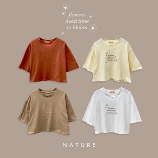 🍎 ลด45.-โค้ดWYQESS🍋nature.bkk - TSN4018 Flower bloom crop เสื้อยืดครอปปักลายดอกไม้