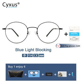 แว่นตาคอมพิวเตอร์เกาหลี Cyxus กรอบโลหะ ทรงกลม ป้องกันแสง UV400 ป้องกันแสงสีฟ้า สําหรับผู้หญิง และผู้ชาย 8090