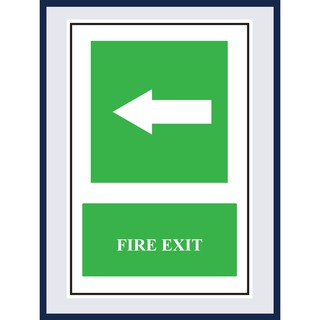 ป้ายแสดงภาวะปลอดภัย ทางหนีไฟ ด้านซ้าย FIRE EXIT สติ๊กเกอร์ ติดพลาสวูดหนา 3 มม. ขนาด 30x45 cm