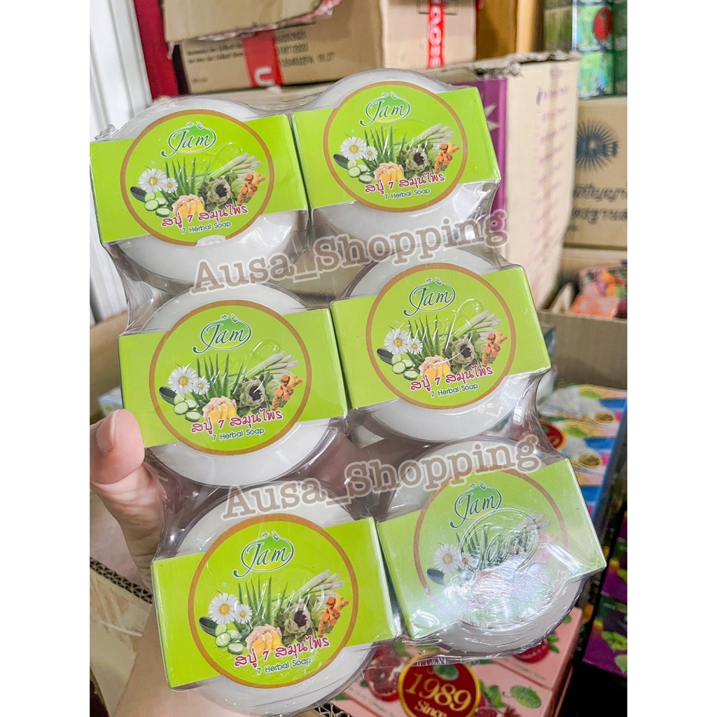 สบู่สมุนไพร 7 ชนิด **1 แพ็ค 6 ก้อน** สบู่แจม(ก้อนกลม) ขนาด 160 กรัม JAM 7 Herbal Soap   แท้ 100%