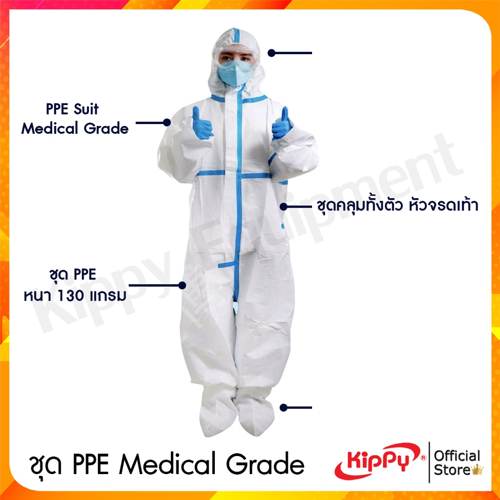 ของแท้! พร้อมส่ง ชุด PPE Medical Sterile Disposable Protective Suit หนา 130g