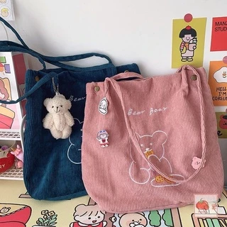 (มีส่งด่วน) ifashionbag(IF1729) กระเป๋าผ้าลูกฟูกน้อนหมี ʕ·ᴥ·ʔ Bear