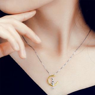 Fashion Cute Animal Cat Moon Pendant Necklace Charm Silver Gold Color Box Chain Necklace Kitten Pet Lucky Jewelry For Women Gift