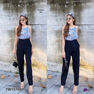 TW15760 Set 3 ชิ้น เซ็ตเสื้อสายเดี่ยว ผ้าไหมอิตาลี่ + กางเกงขายาว ผ้าคอตตอนลินิน เอวยืดสม็อคหลัง มีกระเป๋า + สายผูกคาดผม