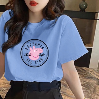 CX คอกลมเกาหลีเสื้อยืดขนาดบวกการ์ตูน Peppa รูปแบบหมูพิมพ์เสื้อยืดผ้าฝ้ายเสื้อยืดขนาดใหญ่สําหรับ Aii