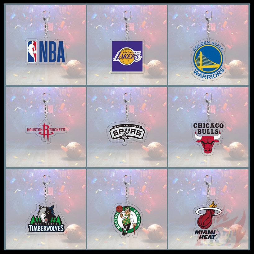 พวงกุญแจโลโก้ทีม NBA จี้พวงกุญแจอะคริลิค พิมพ์ลายสองด้าน ของขวัญ (9 แบบ) 1 ชิ้น