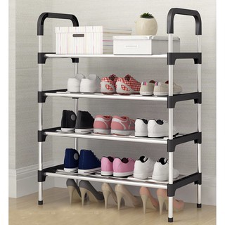 ชั้นวางรองเท้าเหล็ก U 4 ชั้น *Black*