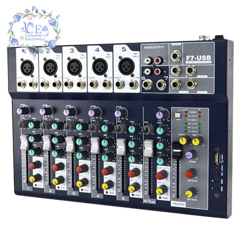 7Channel Mixer Reverb Effect USB Interface Professional Mixer Mixer