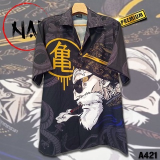 เสื้อฮาวาย ลายผู้เฒ่าเต่า A421 ผ้าไหมอิตาลีแท้