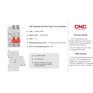 Cnc YCB9ZF-100W 2P เบรกเกอร์วงจรอัจฉริยะ WiFi ป้องกันไฟฟ้าลัดวงจร Timed Smart Reclosing Switch รีโมทคอนโทรล