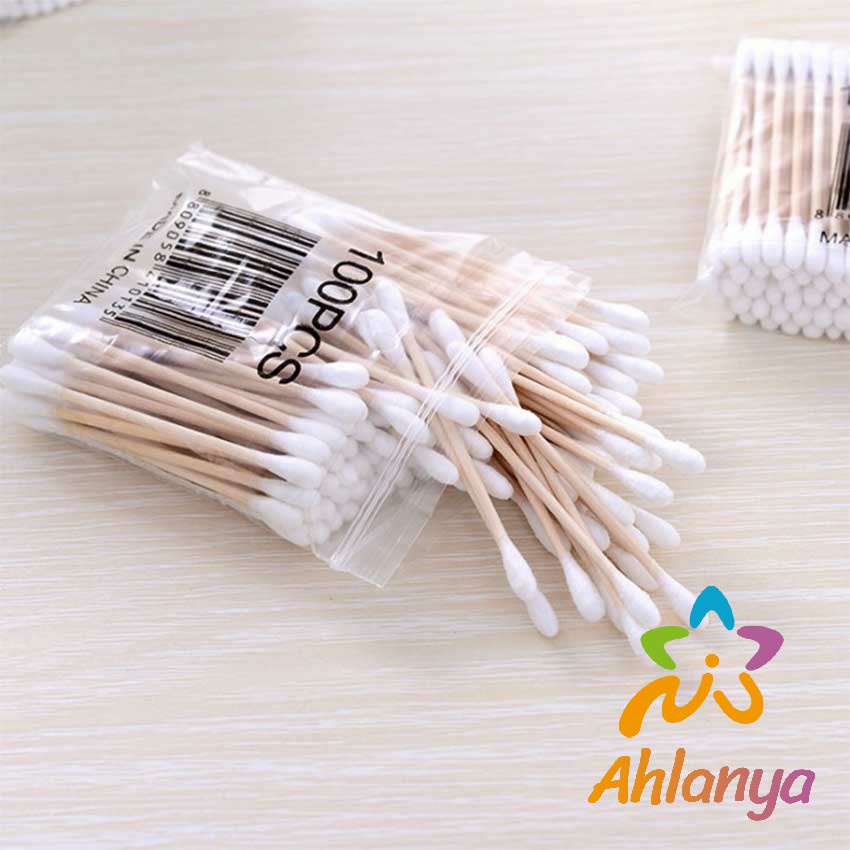 Ahlanya สำลีก้านด้ามไม้  หัวคู่คัตเติ้ลบัต สำลีแบบไม้  1 แพ็ค บรรจุ 80 ก้าน Cotton swab