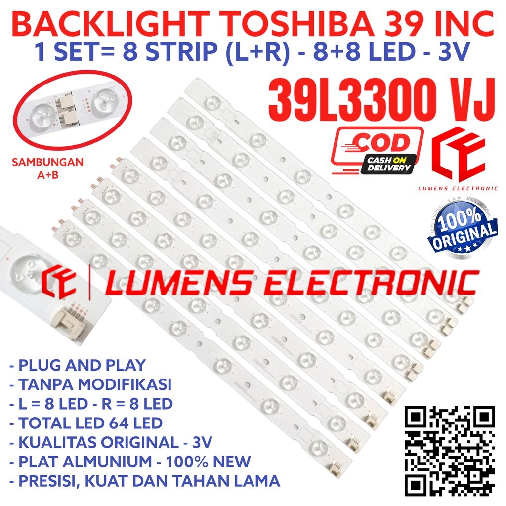 TOSHIBA LED TV BACKLIGHT 39 INC 39L3300 39L3300VJ 39L BL LIGHTS 8K 3V 39L 3300 FULL SET 8 STICKS STR