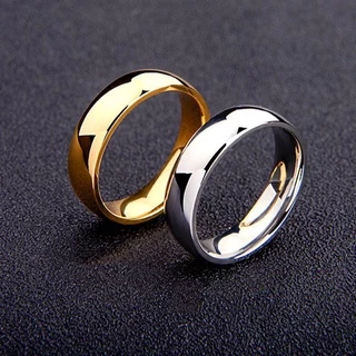 แหวนสเตนเลส 6 มม. สีทอง ดํา เงิน เรียบง่าย สําหรับผู้หญิง ผู้ชาย / แหวนนิ้ว แบบบาง เรียบ / เครื่องประดับ