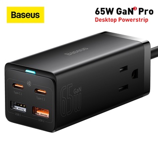 Baseus 65W GaN3 Pro รางปลั๊กไฟ เดสก์ท็อป USB C ที่ชาร์จ สําหรับโทรศัพท์มือถือ แล็ปท็อป แท็บเล็ต ชาร์จเร็ว อะแดปเตอร์ปลั๊กอัจฉริยะ US