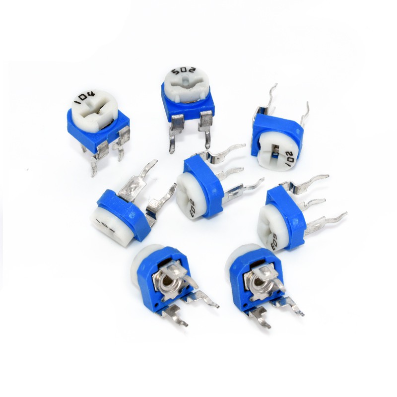 ((2 ชิ้น) Rm065 Blue White Potentiometer 103 แนวนอน 1 K/2 K/5 K/10 K/50 K/100 K/1 M ตัวต้านทานแบบปรับได้ WH06-2 ตัวต้านทาน