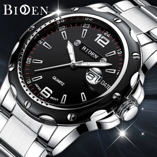 BIDEN Jam Tangan Pria Olahraga Kuarsa Otomatis Date Tali Stainless Steel Kasual Pria Jam Tangan Cowok Anti Air Original
