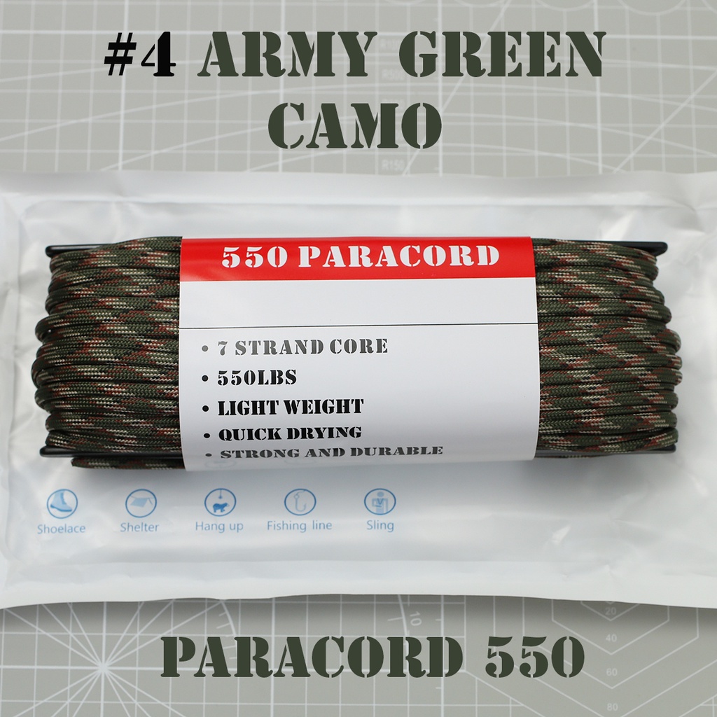 #4 ARMY GREEN CAMO เชือกพาราคอร์ด PARACORD 550 คุณภาพสูง ขนาด 100 ฟุต