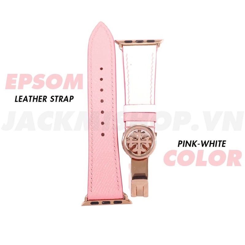 สายหนังเย็บด้วยมือ Epsom สีขาว/ชมพูพร้อมหัวเข็มขัด Pa tek สําหรับ aw series 7 6 SE 5 4 3 2 1 45 มม. 