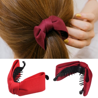 Korean Sweet Fabric Bow Hair Claw/Elegant Women Solid Cloth Hair Ties/Banana Hair Crab Clips Ponytail Hold Girl Hair Accessories