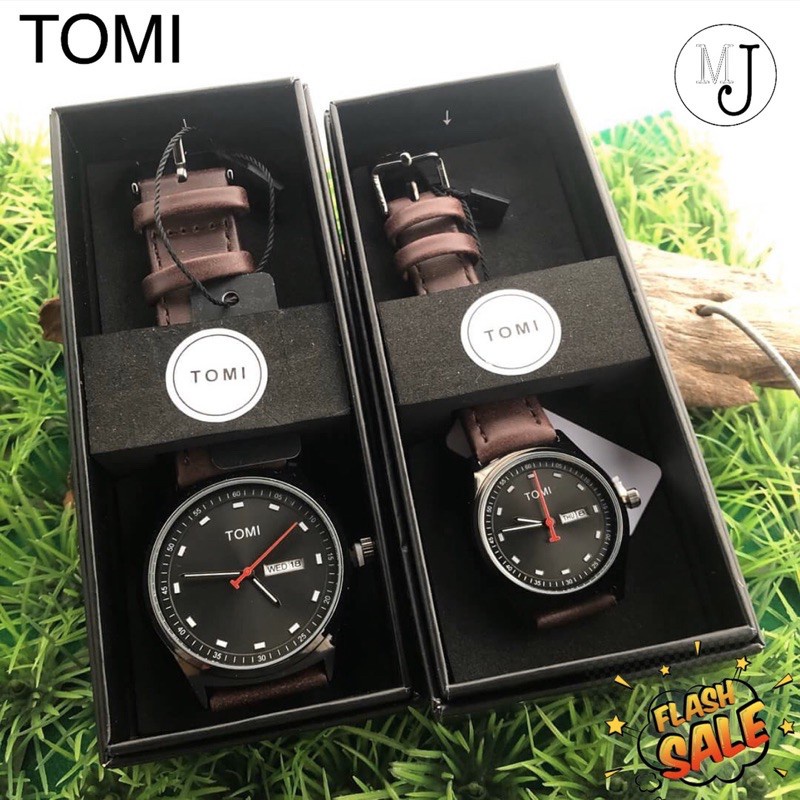 นาฬิกา casio นาฬิกาข้อมือ Casio ( ได้2 เรือน ตามรูป ) TOMI Watch ของแท้ 100% นาฬิกาคู่สายหนัง ราคา Sale !!! (Red Black C