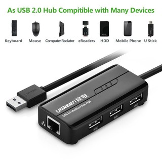 UGREEN( 20264) 3-Port USB 2.0 Hub to LAN 100Mbps Ethernet RJ45 Network Adapter For PC