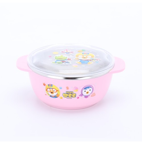 Pororo Rice Bowl ถ้วยใส่อาหารเด็ก ถ้วยข้าวเด็ก (290 ml) สแตนเลส 304 ทนทาน ปลอดภัย มีฝาปิด เกาหลีแท้ (สีชมพู)