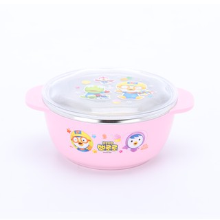 Pororo  Rice Bowl ถ้วยใส่อาหารเด็ก ถ้วยข้าวเด็ก (290 ml) สแตนเลส 304 ทนทาน ปลอดภัย มีฝาปิด เกาหลีแท้ (สีชมพู)