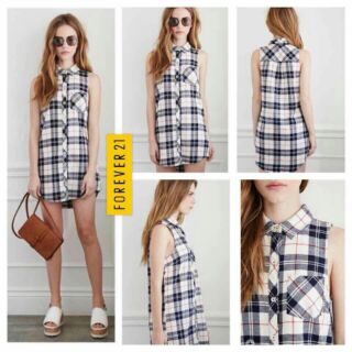 Forever21 Plaid Shirt Dress เชิ้ตแขนกุดตัวยาว (ใส่เปนเดรสได้) ผ้าเนื้อดีลายสก๊อตสีสวย󾬑󾬐