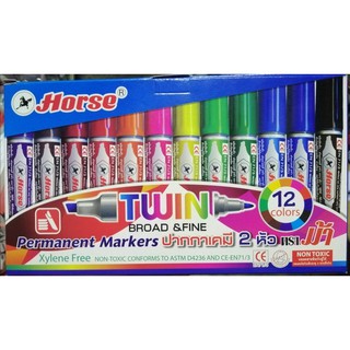 ปากกาตราม้า เคมี ชุด12สี มีเส้นใหญ่ เล็กในด้ามเดียวกัน