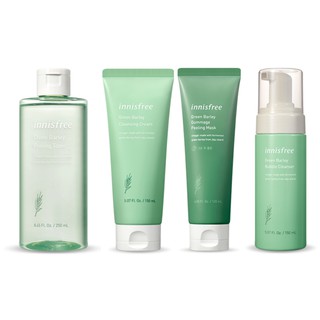 Innisfree Green Barley Gommage Peeling Mask 120ml, Peeling Toner 250ml, Cleansing Cream 150ml, Bubble Cleanser 150ml