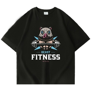 เสื้อยืดพิมพ์ลายแฟชั่น เสื้อยืดแขนสั้นลําลอง พิมพ์ลาย Demon Slayer Beast Fitness Hashibira Inosuke แบบเรียบง่าย แฟชั่นฤด