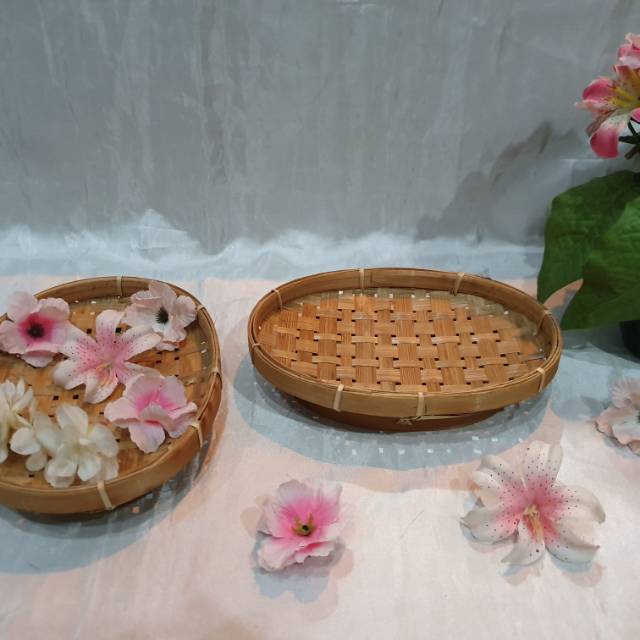 K15S - ตะกร้าสานไม้ไผ่จานวงรี S 19x14x4 ซม. ภาชนะใส่ผลไม้ผักผลไม้ขนมขบเคี้ยวเครื่องเทศของขวัญ