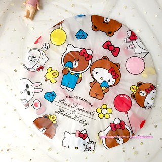 หมวกคลุมผมอาบน้ำ ยางพารา ลาย Hello Kitty &amp; Line friends