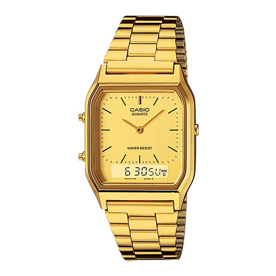 Casio Standard นาฬิกาข้อมือผู้ชาย สายแตนเลส รุ่น AQ-230,AQ-230GA,AQ-230GA-9,AQ-230GA-9D - สีทอง