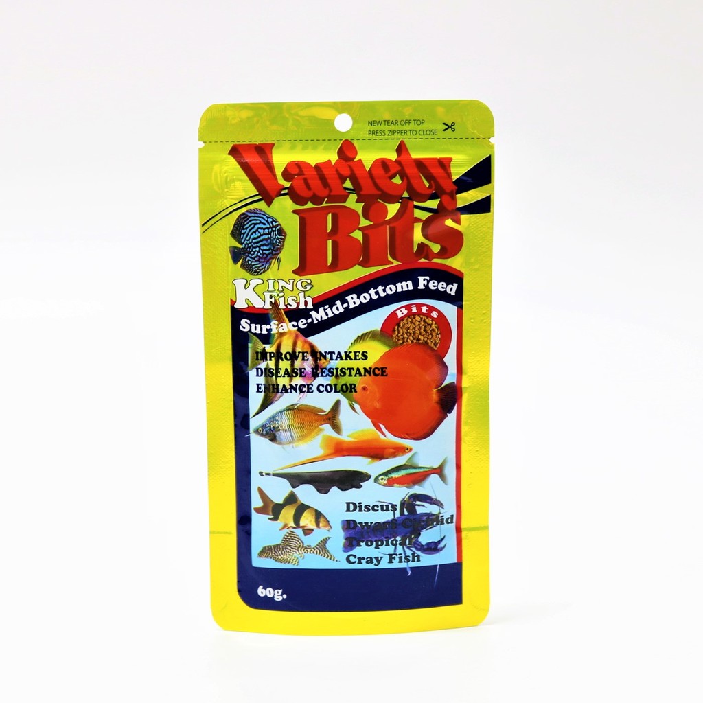 King Fish Variety Bits 60 g. (อาหารปลาปอมปาดัวร์ กุ้ง และปลาสวยงามทุกสายพันธุ์)