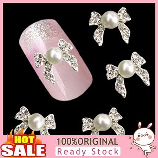 wangxu สติ๊กเกอร์ rhinestone faux เพิร์ลโบว์ตกแต่งเล็บ 10 ชิ้น diy