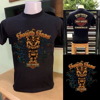 Harley Davidson Street Style -"South Seas"สัตว์ร้ายที่ยืนอยู่-เสื้อครอบครัว ชายและหญิง คู่รักเสื้อยืดขี่จักรยาน SS005