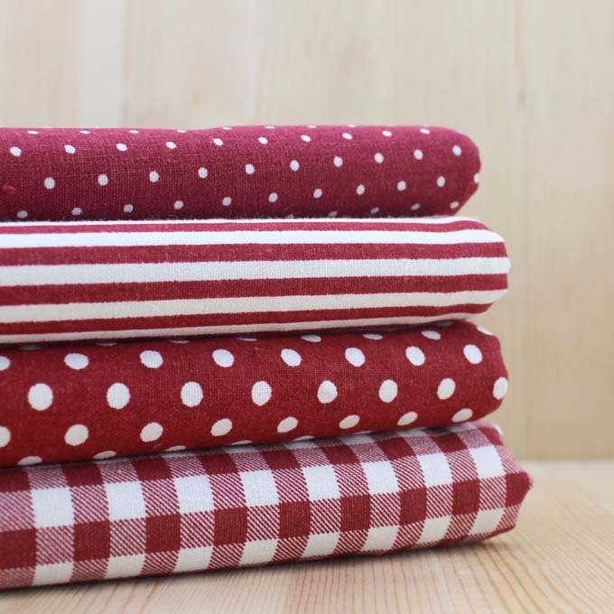 4 พิมพ์ผ้าฝ้ายผ้าลินินผ้า "สีแดง" Dot Square Stripe Bundle ผ้านวมแฮนด์เมด DIY ผ้าเย็บปะติดปะต่อกัน 22*24 ซม. และ 50*70 ซม.