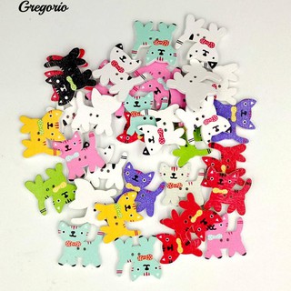 Gregorio 50Pcs Mixed Color Cat คิตตี้ 2Holes ไม้เย็บผ้าตกแต่งสมุดฝากข้อความ