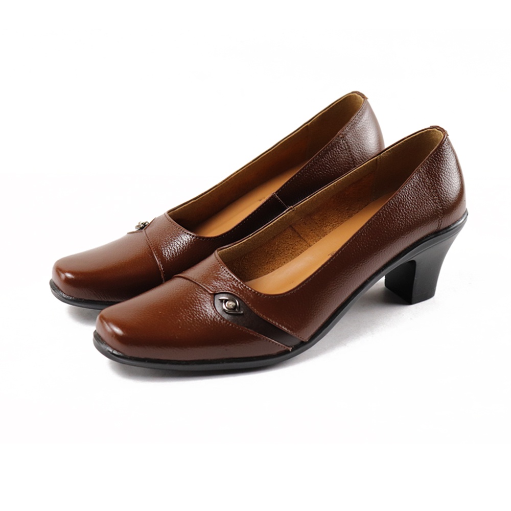 รองเท้าหนังวัวแท้ สีน้ําตาล แบบเป็นทางการ เหมาะกับใส่ทํางานสํานักงาน สําหรับผู้หญิง ขนาด 5 ซม. AX411