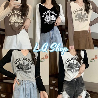 L.A Shop พร้อมส่ง เสื้อแขนยาวไหมพรม แหวกด้านหน้าลายเสื้อเท่ๆปังๆ "56335" -C