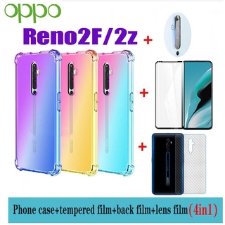 For OPPO Realme 5 5i 5s 5Pro Realme 6 6i 6Pro Reno 2F 2Z Realme C3 Realme XT X2 K5 (4in1) full-screen tempered glass film + back film + lens film + four-corner drop-resistant gradient mobile phone case