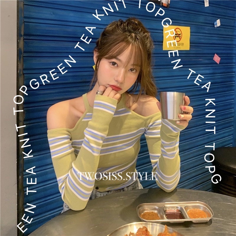 ♡GREEN TEA KNIT CROP♡ -Twosiss