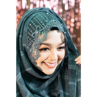 Hijab ผ้าพันยาวคอตต้อลนิ่มแบบลายตารางในตัว