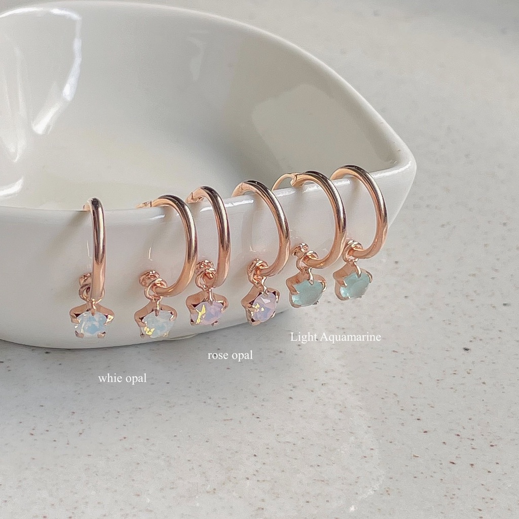 SissyJewelry // ต่างหูเงินแท้ ต่างหูห่วง รุ่น hoop  ประดับพลอยกลม4mm (Rosegold-plated)