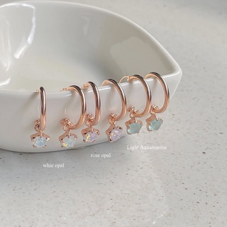 SissyJewelry // ต่างหูเงินแท้ รุ่น hoop  ประดับพลอยกลม4mm (Rosegold-plated)