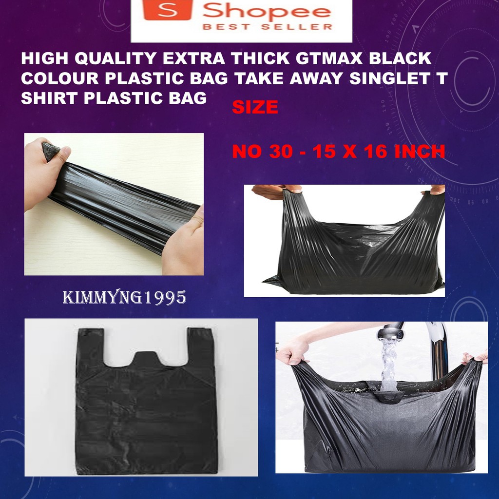 พลาสติก Borong Tapao หนาพิเศษ GTMAX สีดําสีถุงพลาสติก Take Away เสื้อกล้าม T เสื้อถุงพลาสติก Tebal 黑